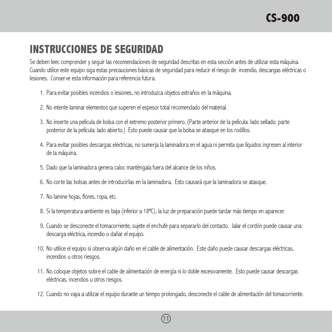 Royal Sovereign CS-900 owner manual Instrucciones DE Seguridad, No lamine hojas, flores, ropa, etc 