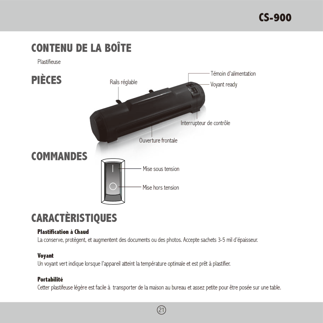 Royal Sovereign CS-900 owner manual Contenu DE LA Boîte, Pièces, Commandes, Caractèristiques 