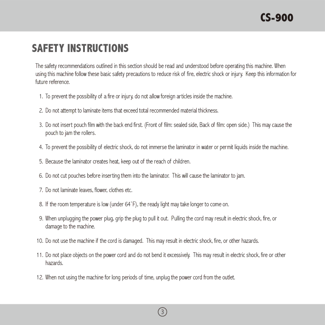 Royal Sovereign CS-900 owner manual Safety instructions 