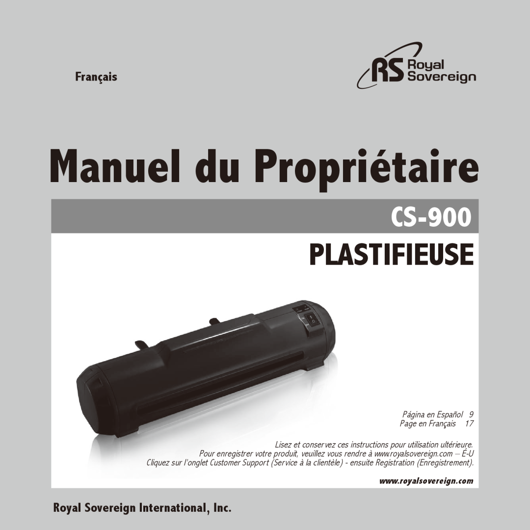 Royal Sovereign CS-900 owner manual Manuel du Propriétaire, Plastifieuse, Página en Español, Page en Français 