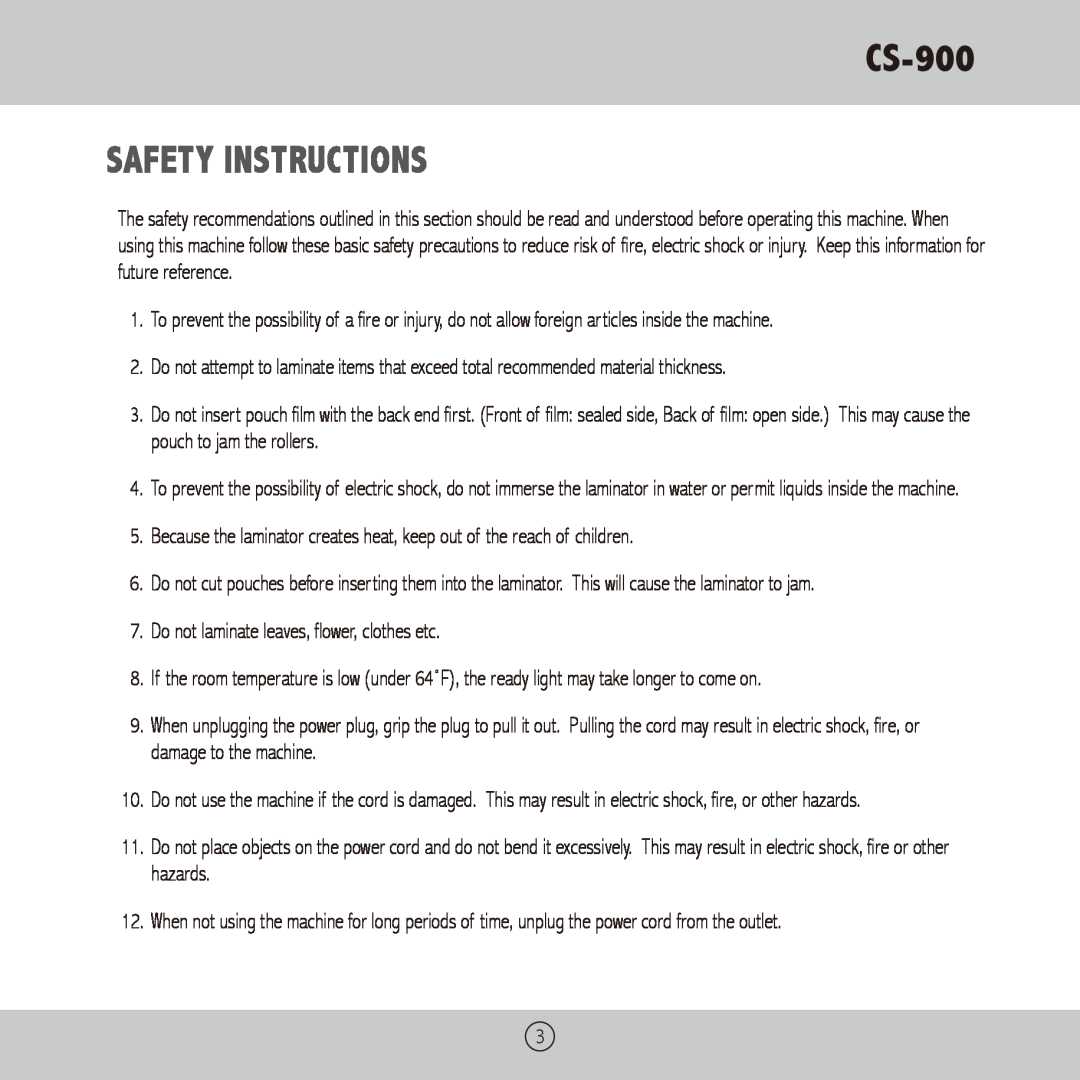Royal Sovereign CS-900 owner manual safety instructions 