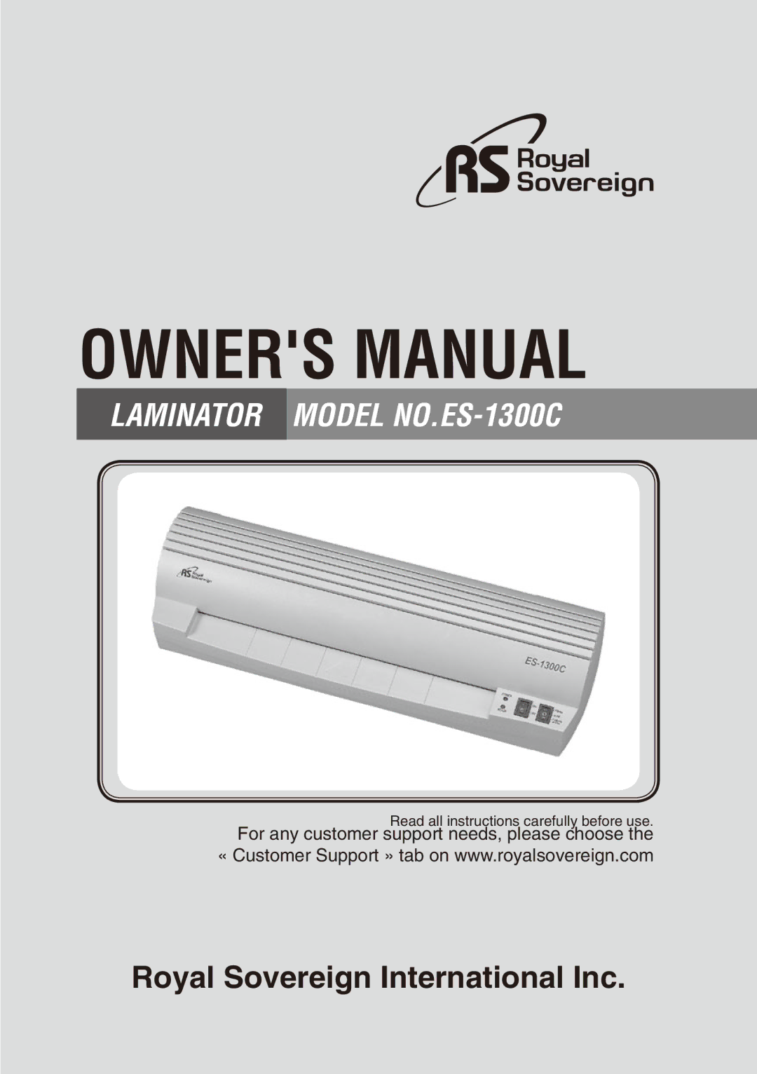 Royal Sovereign owner manual Laminator Model NO.ES-1300C 