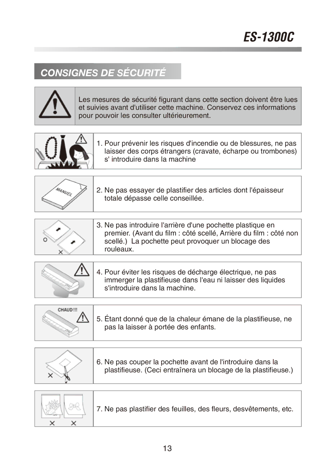 Royal Sovereign ES-1300C owner manual Consignes DE Sécurité 