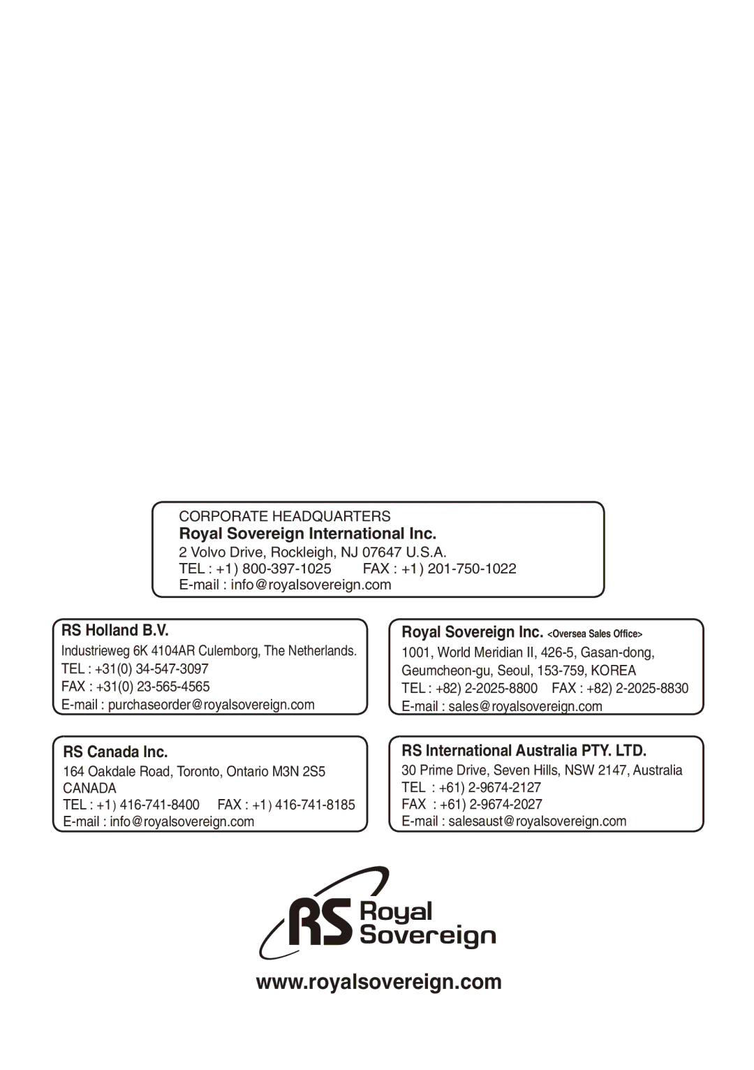 Royal Sovereign ES-1300C owner manual TEL +82 2-2025-8800 FAX +82 