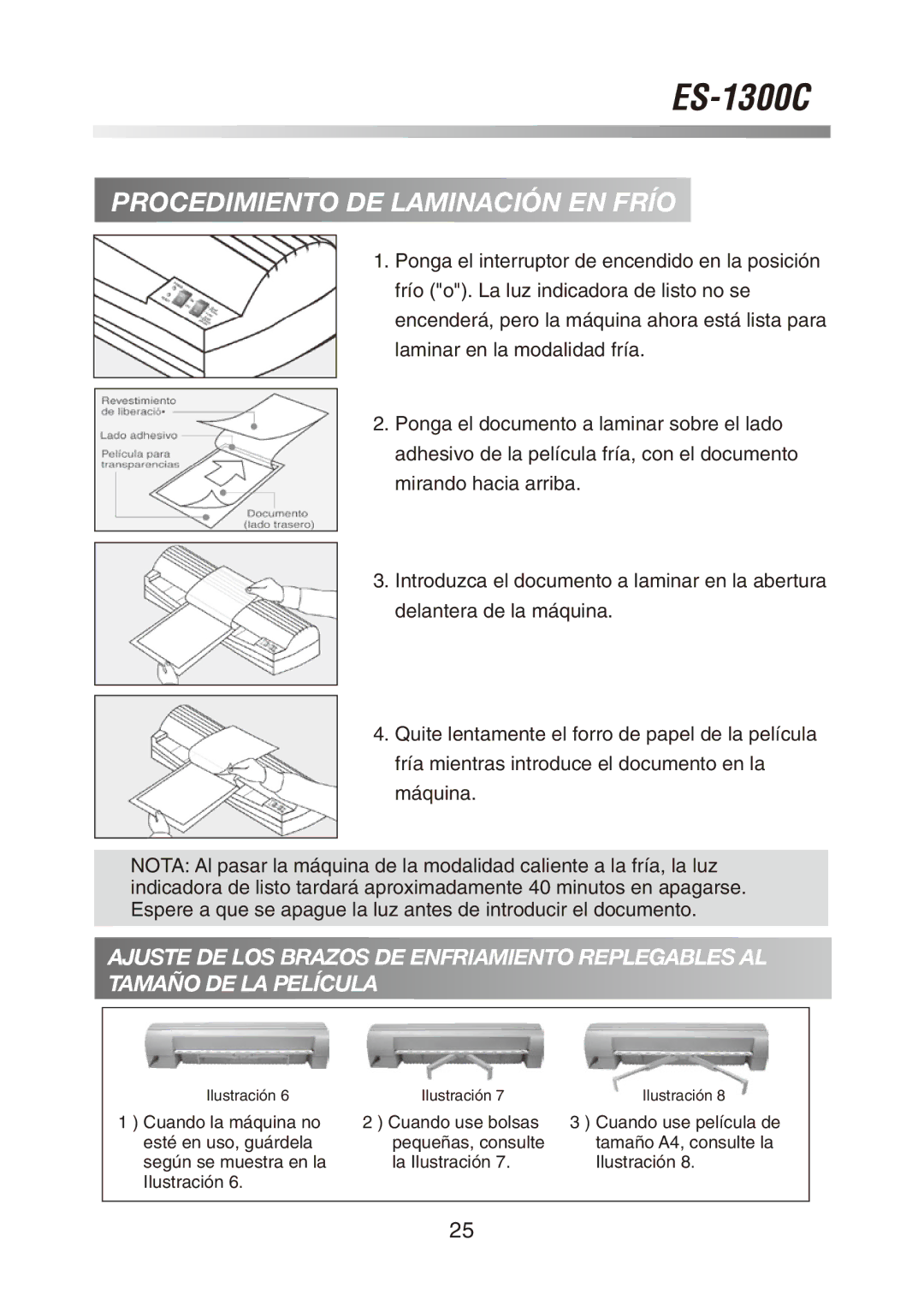 Royal Sovereign ES-1300C owner manual Procedimiento DE Laminación EN Frío 