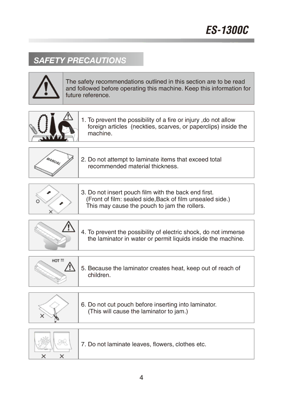 Royal Sovereign ES-1300C owner manual Safety Precautions 