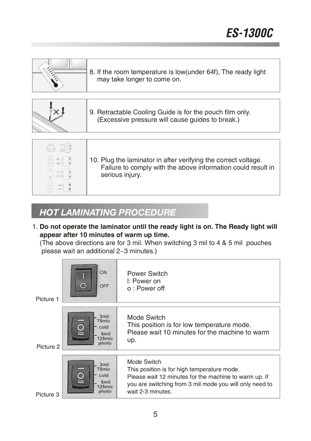 Royal Sovereign ES-1300C owner manual HOT Laminating Procedure 