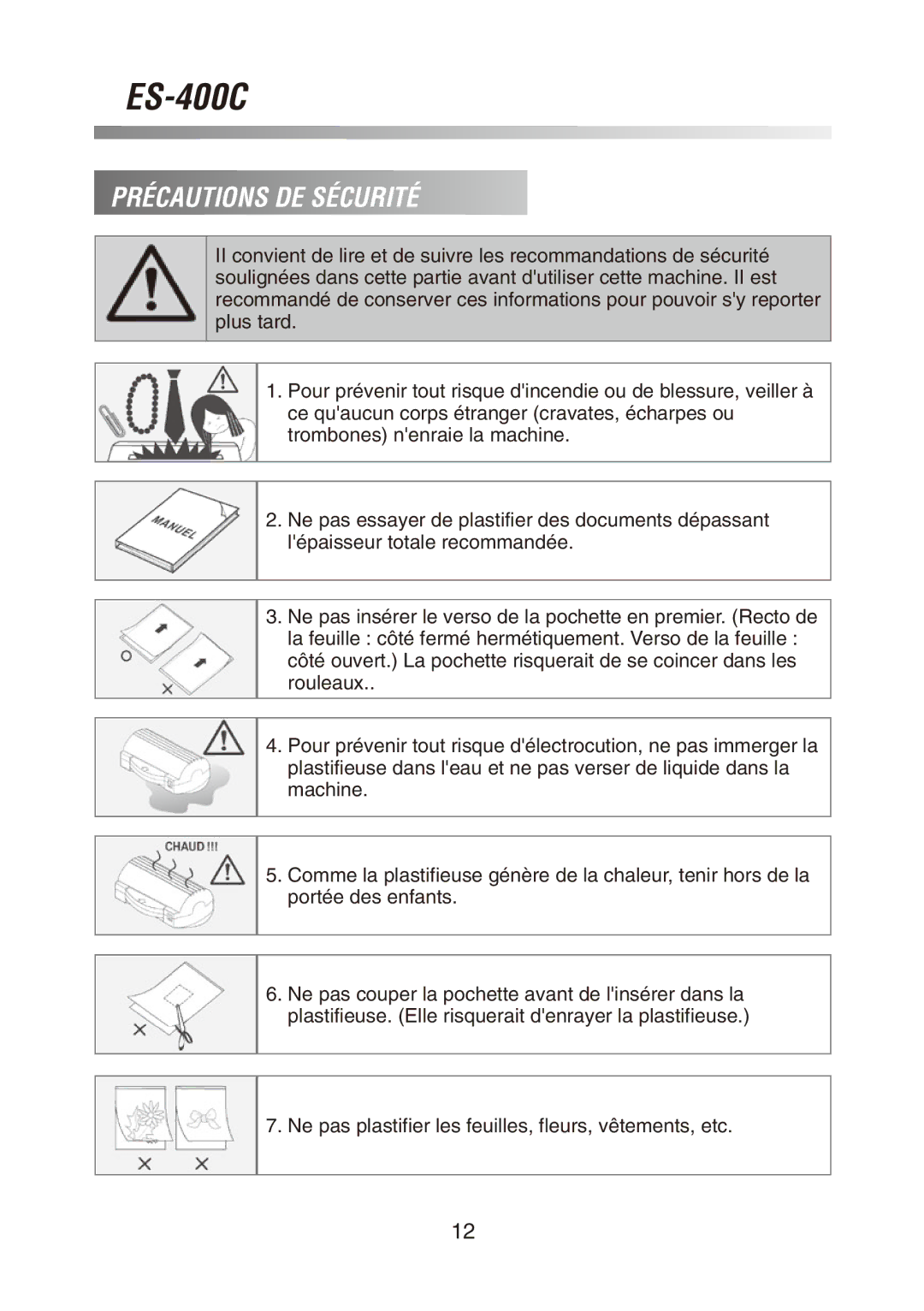 Royal Sovereign ES-400C owner manual Précautions DE Sécurité 