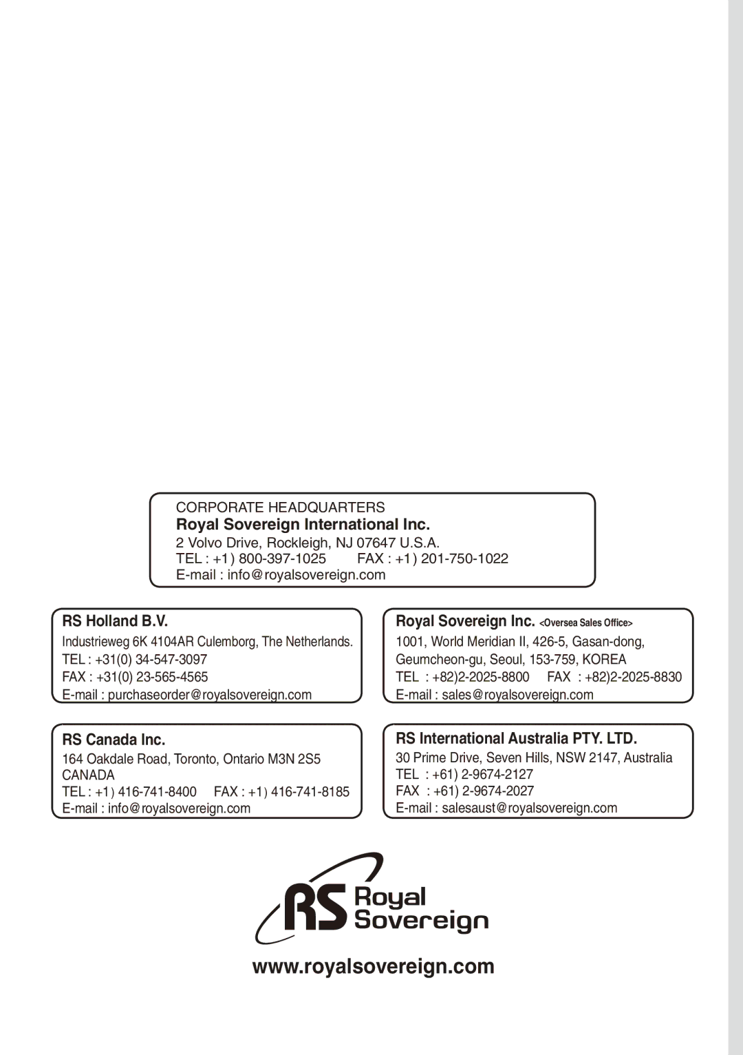 Royal Sovereign ES-400C owner manual Royal Sovereign International Inc 