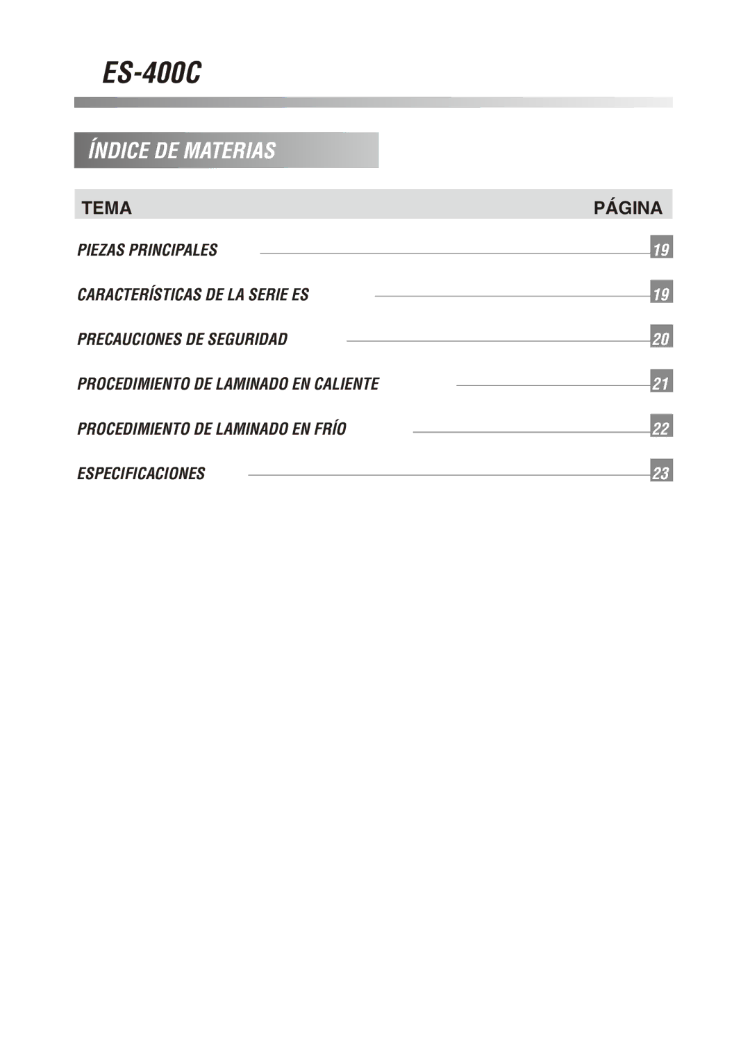 Royal Sovereign ES-400C owner manual Índice DE Materias, Tema Página 