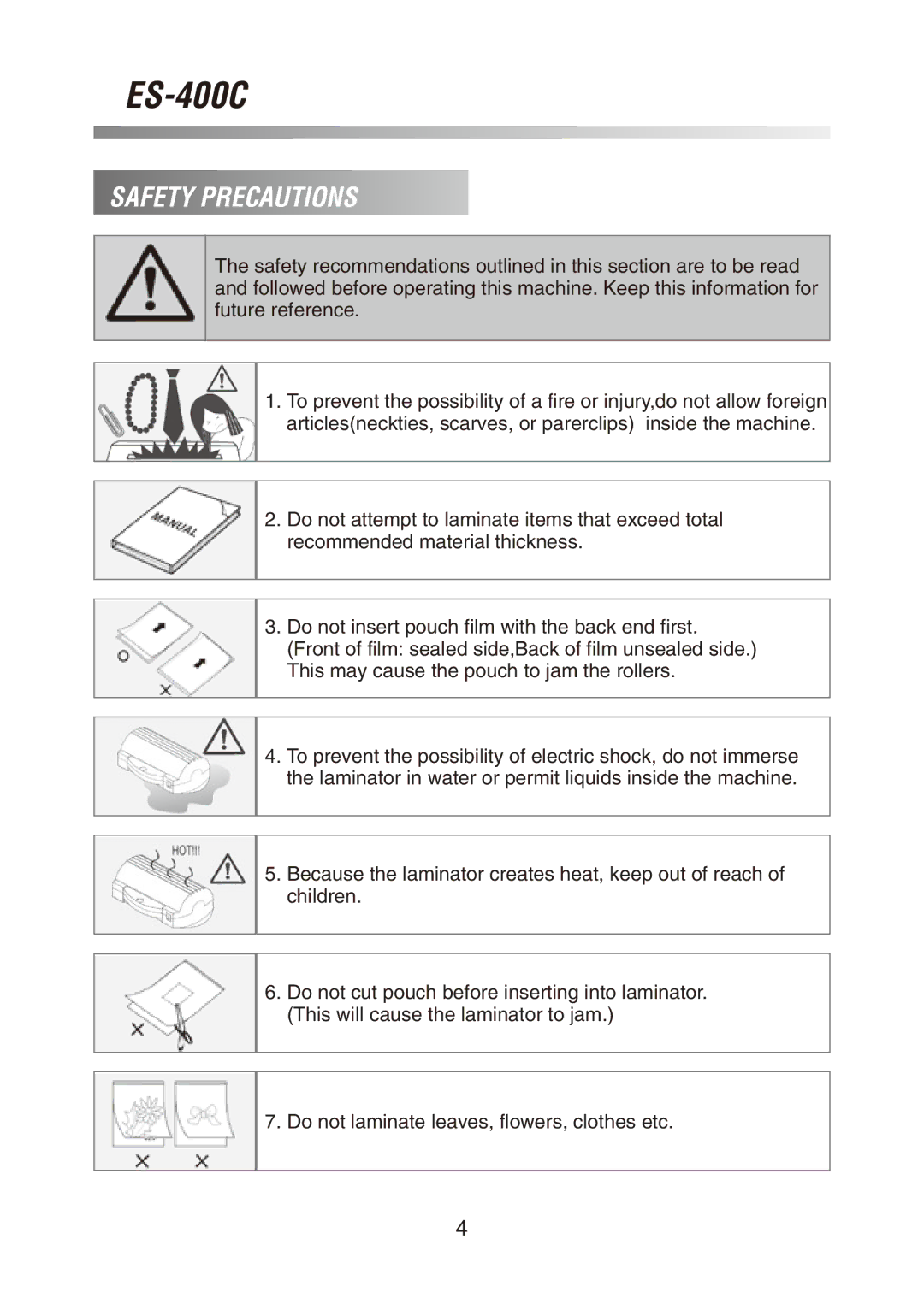 Royal Sovereign ES-400C owner manual Safety Precautions 