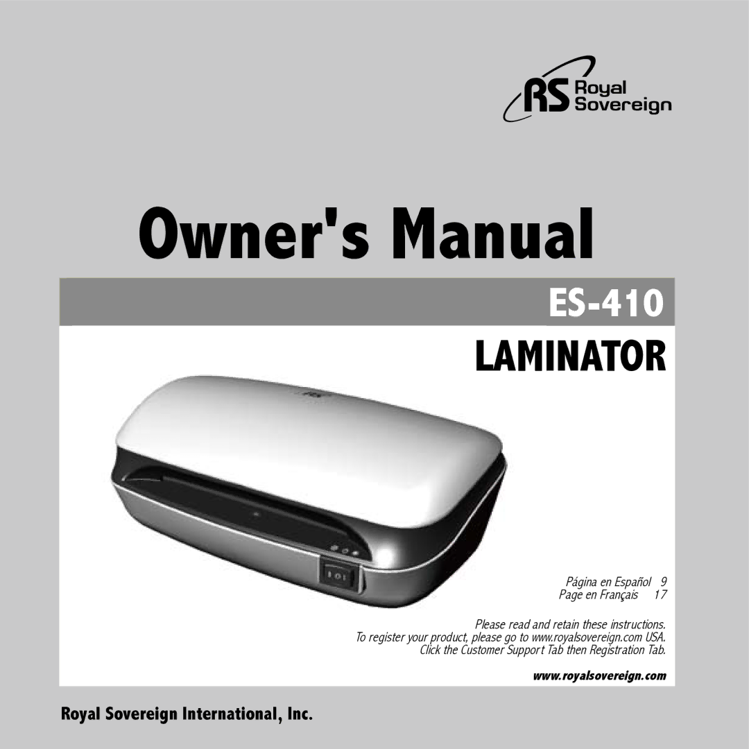 Royal Sovereign ES-410 owner manual Laminator 