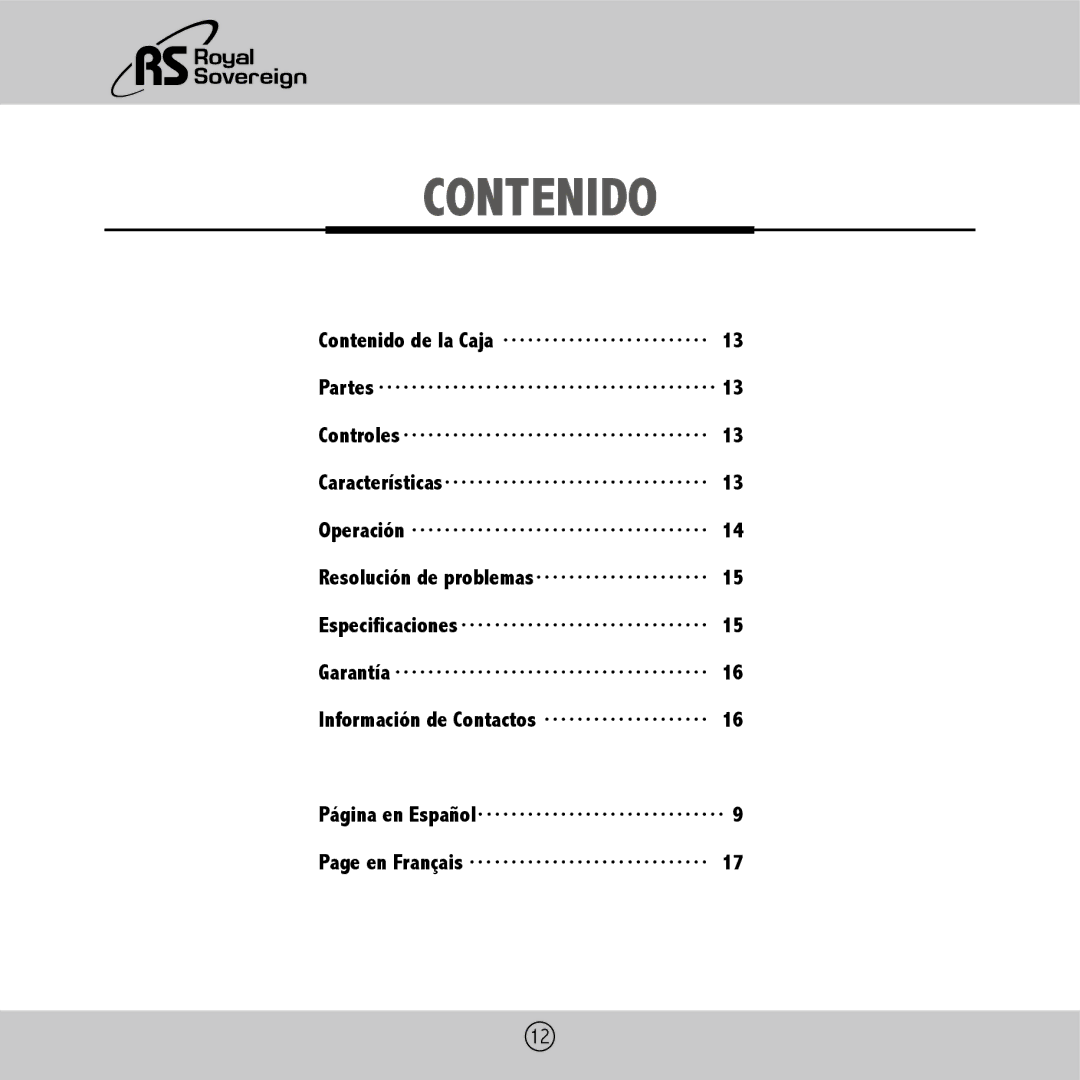 Royal Sovereign ES-410 owner manual Contenido 