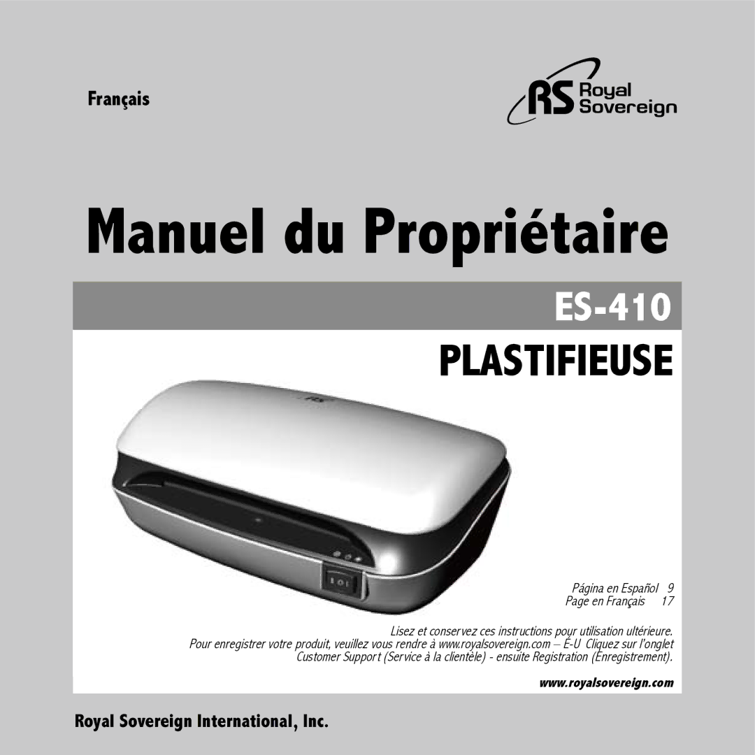 Royal Sovereign ES-410 owner manual Manuel du Propriétaire 