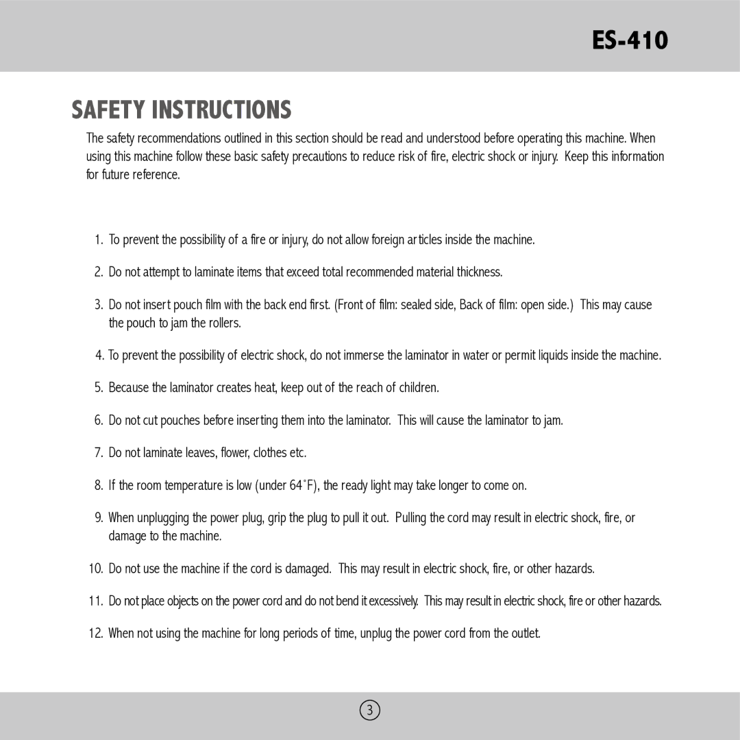 Royal Sovereign ES-410 owner manual Safety Instructions 