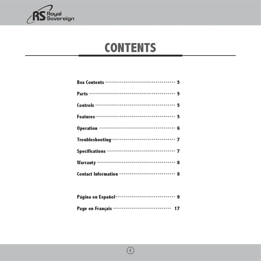 Royal Sovereign ES-910, ES-1310 owner manual Contents 