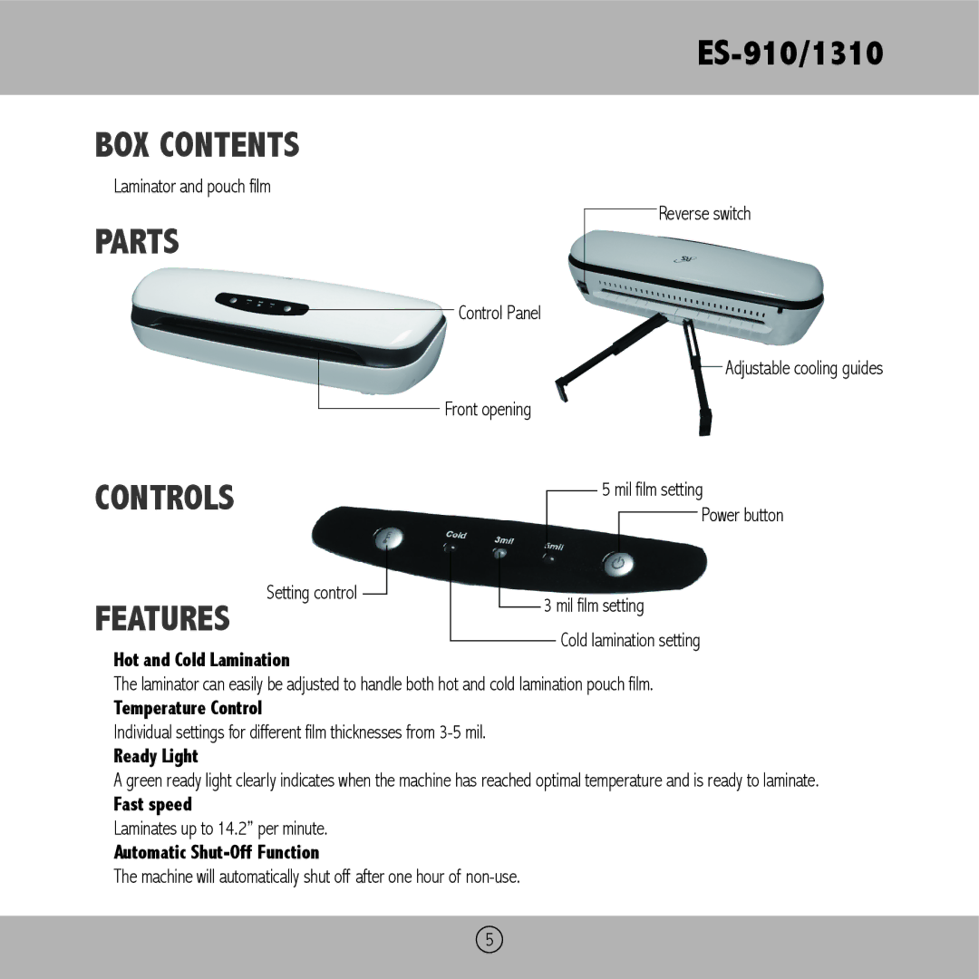 Royal Sovereign ES-1310, ES-910 owner manual BOX Contents, Parts, Controls, Features 