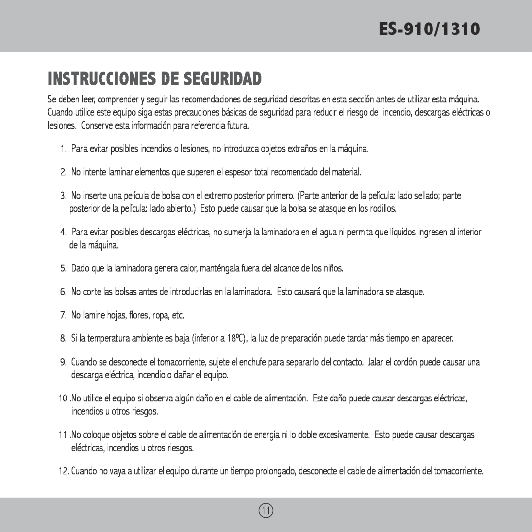 Royal Sovereign ES-1310 owner manual Instrucciones De Seguridad, ES-910/1310 