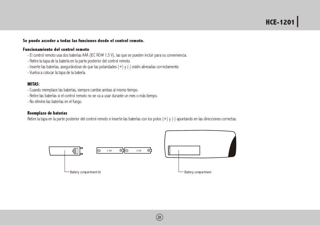 Royal Sovereign HCE-1201 owner manual Notas, Reemplazo de baterías 