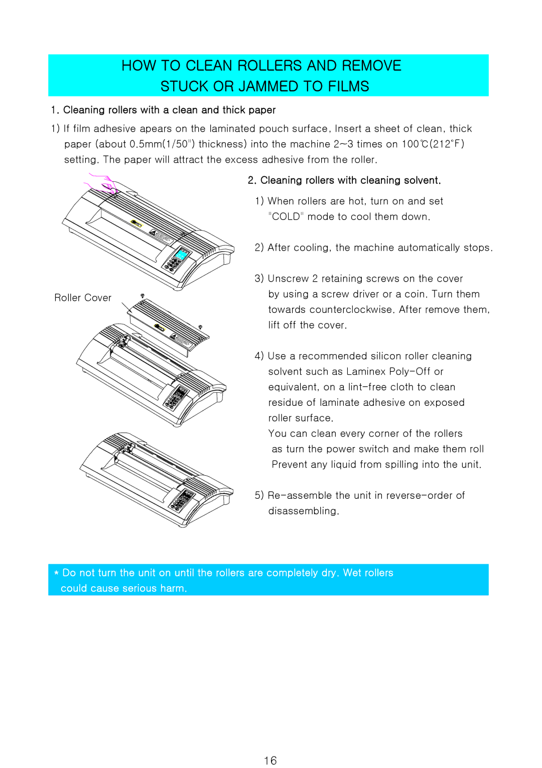 Royal Sovereign 900N 1, 900NPH-1200N owner manual HOW to Clean Rollers and Remove Stuck or Jammed to Films 