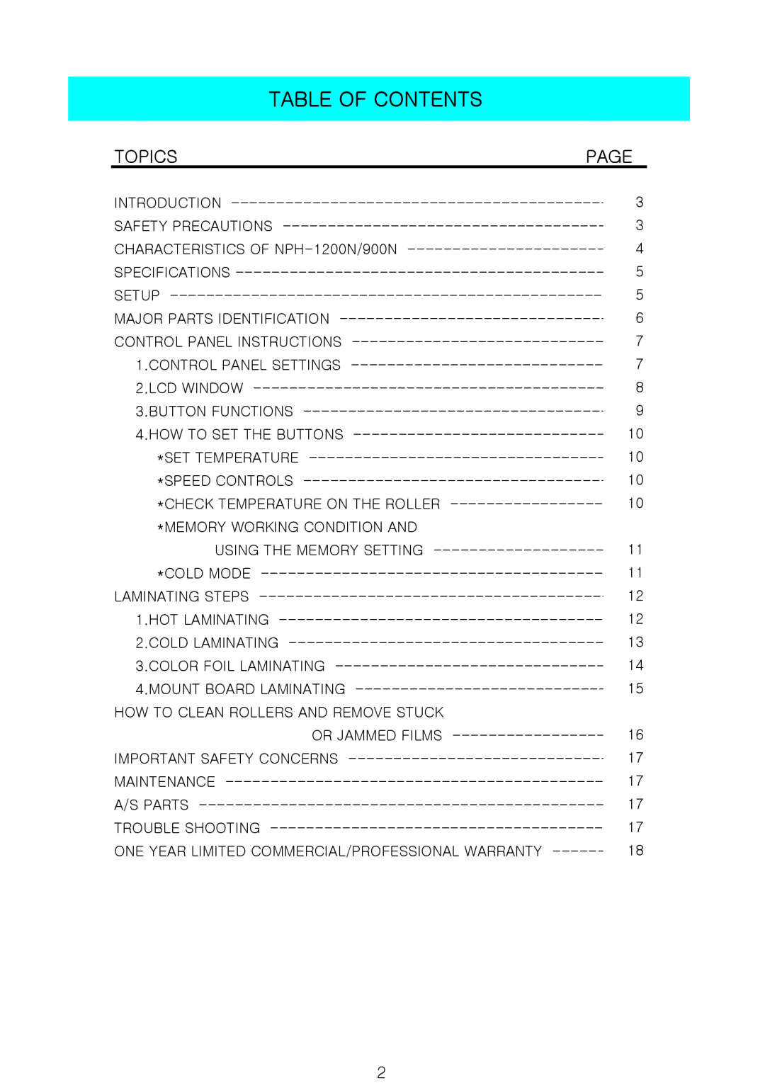 Royal Sovereign 900NPH-1200N, 900N 1 owner manual Table of Contents 