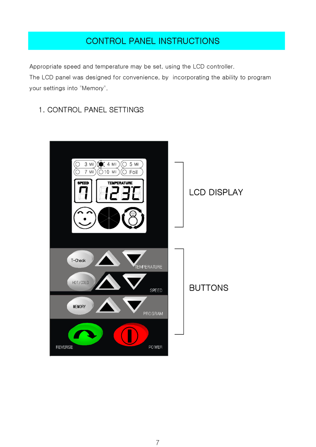 Royal Sovereign 900N 1, 900NPH-1200N owner manual Control Panel Instructions, LCD Display Buttons, Control Panel Settings 