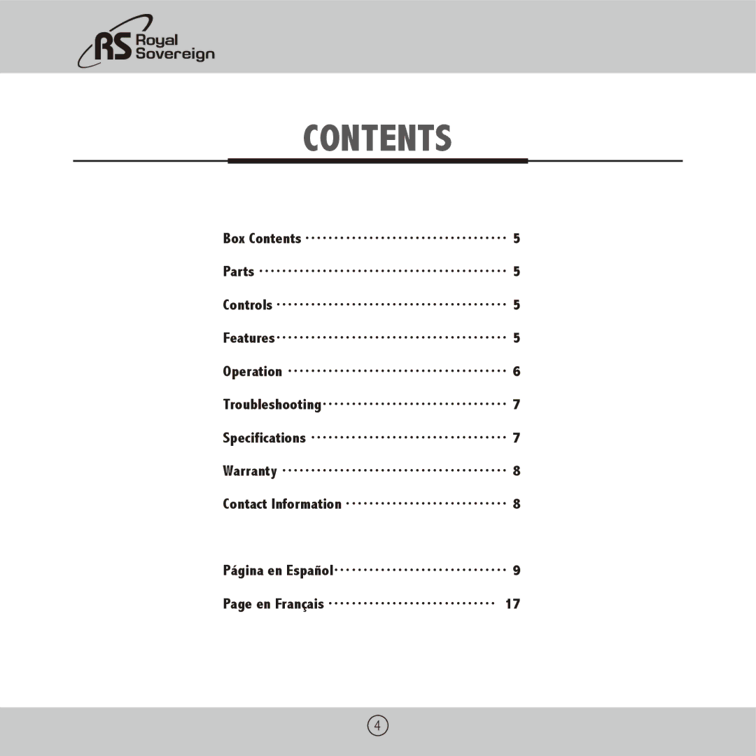 Royal Sovereign PL-1310, PL-910 owner manual Contents 