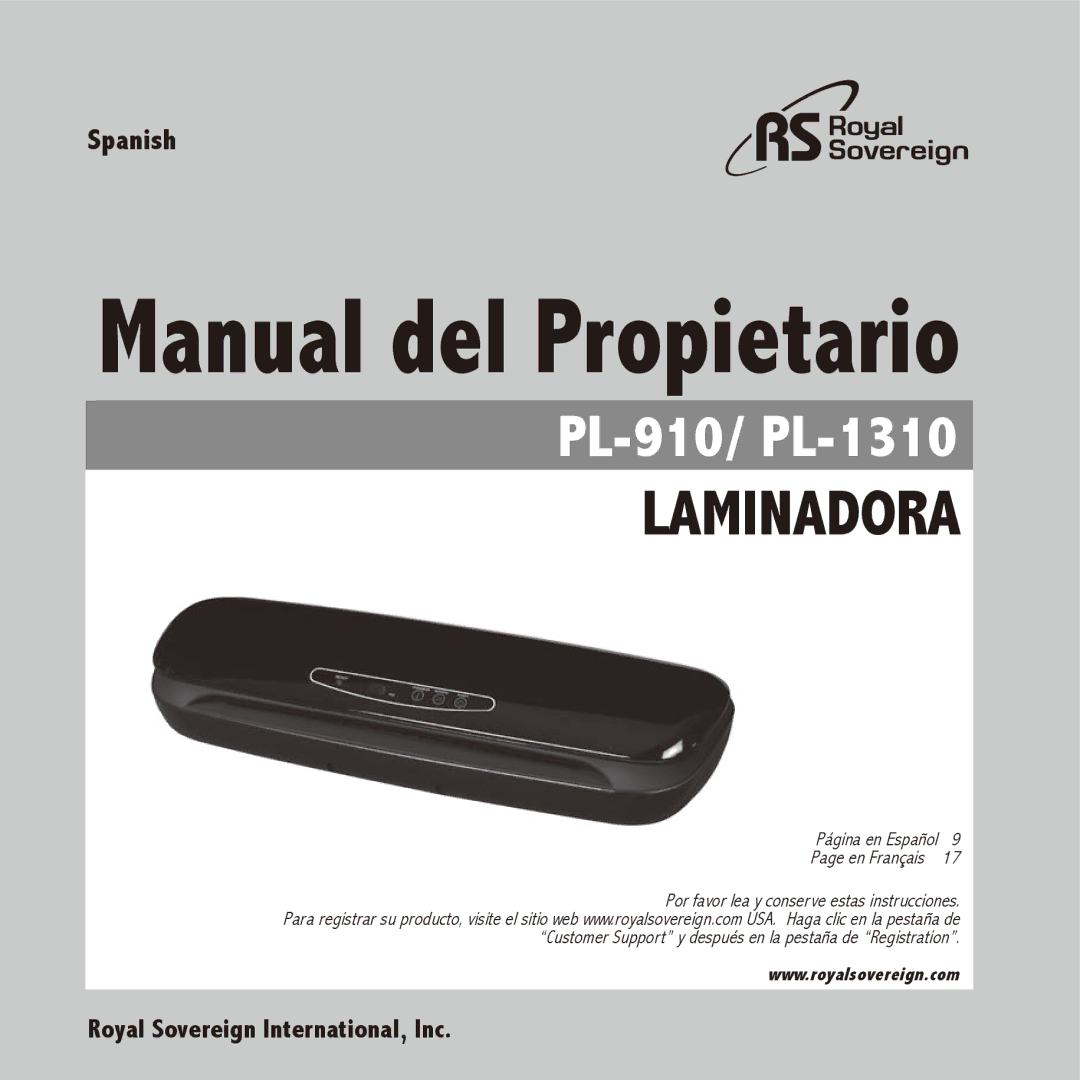 Royal Sovereign PL-910, PL-1310 owner manual Manual del Propietario 