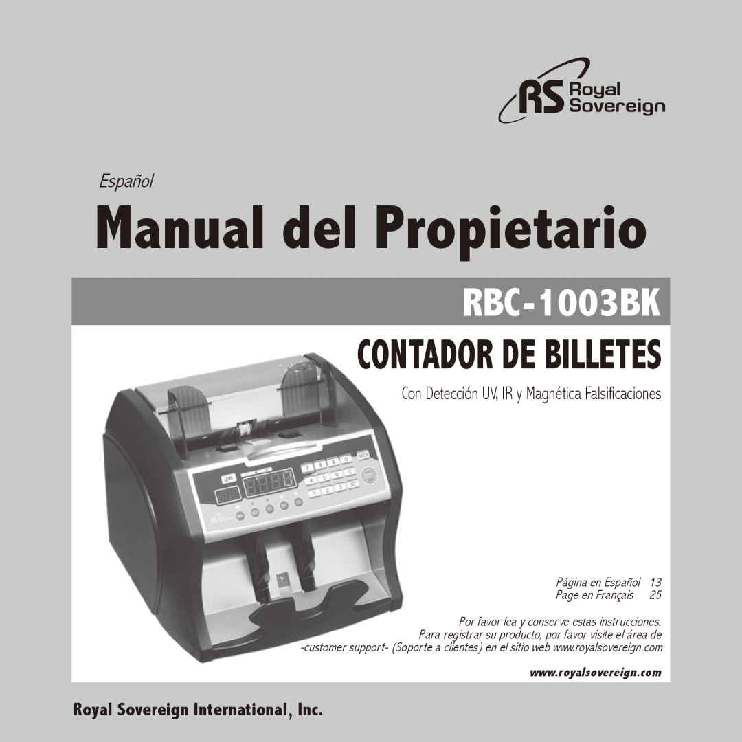 Royal Sovereign RBC-1003BK Manual del Propietario, Contador De Billetes, Español, Royal Sovereign International, Inc 