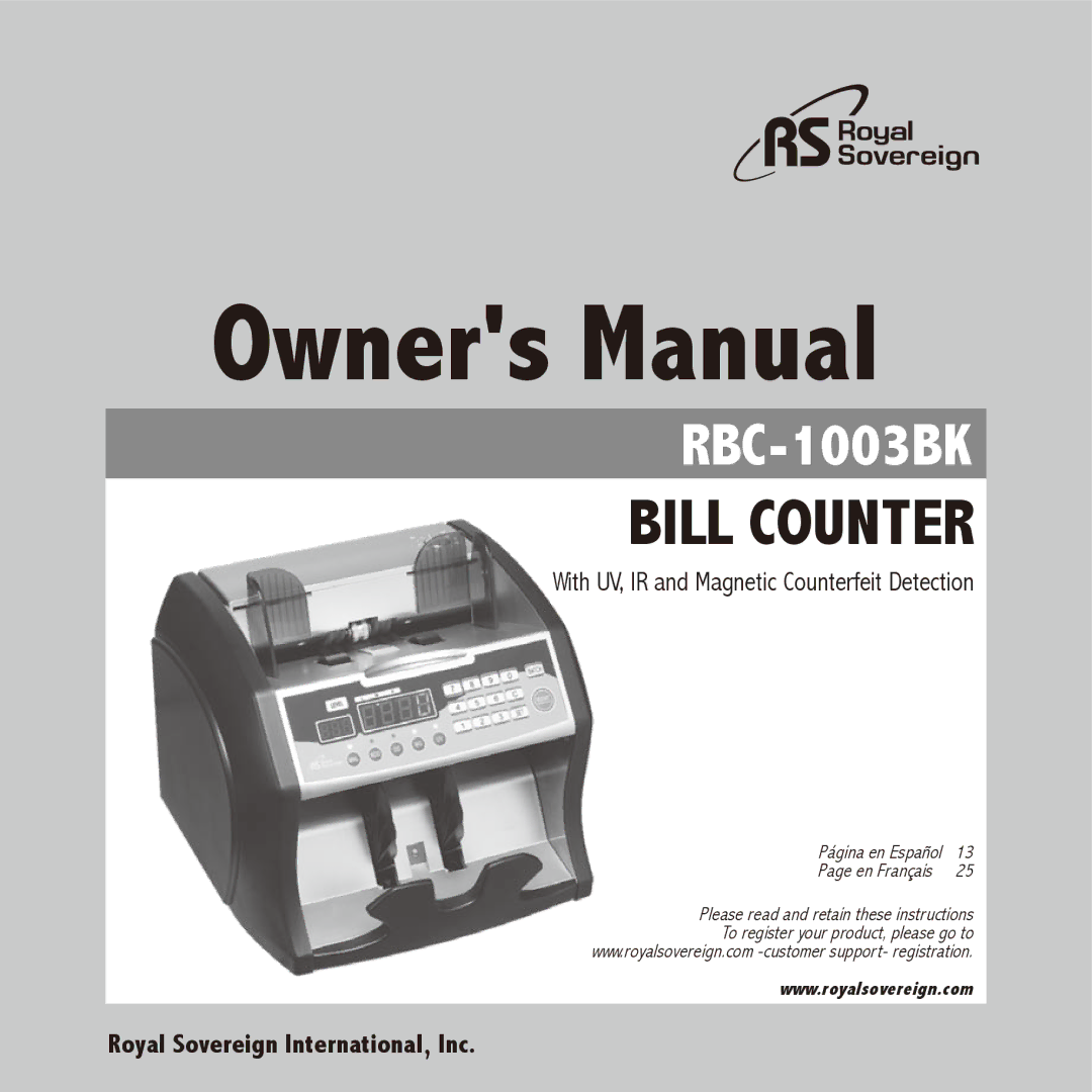 Royal Sovereign RBC-1003BK owner manual Bill counter 