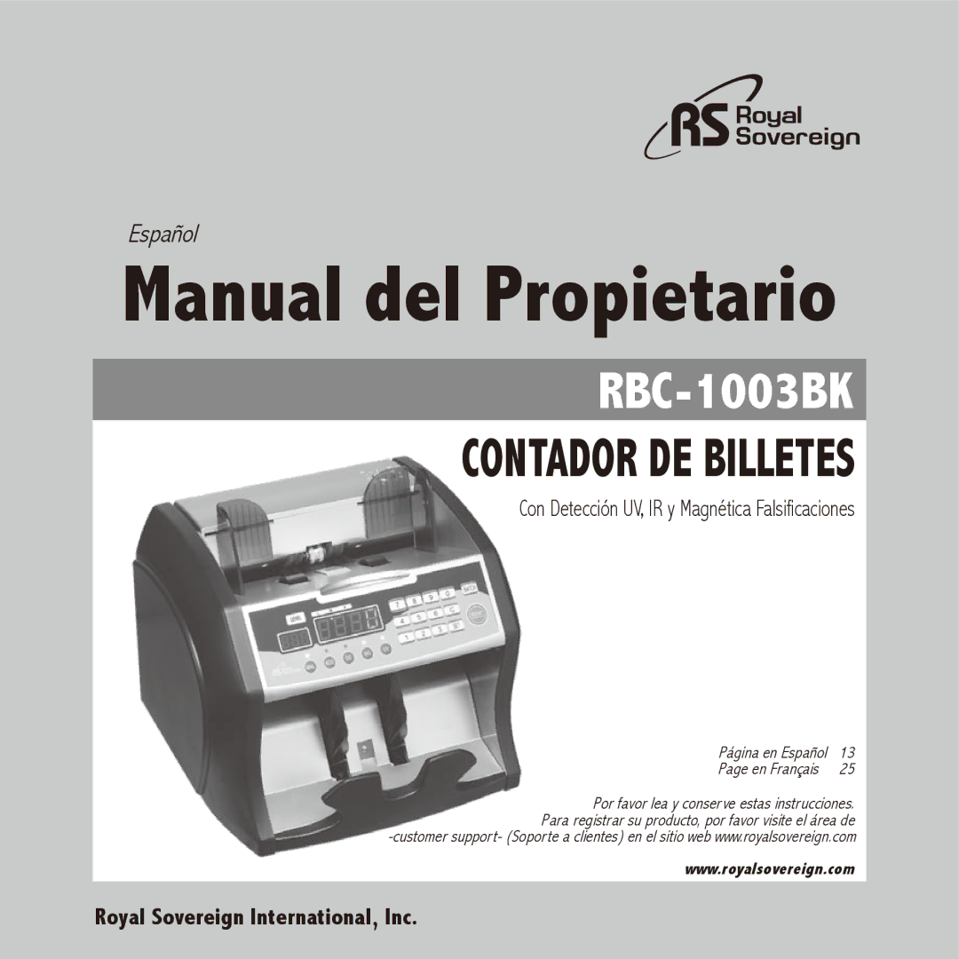 Royal Sovereign RBC-1003BK owner manual Manual del Propietario 