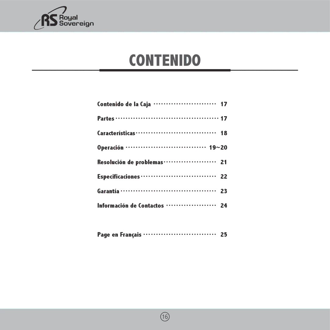 Royal Sovereign RBE-2000 owner manual Contenido 