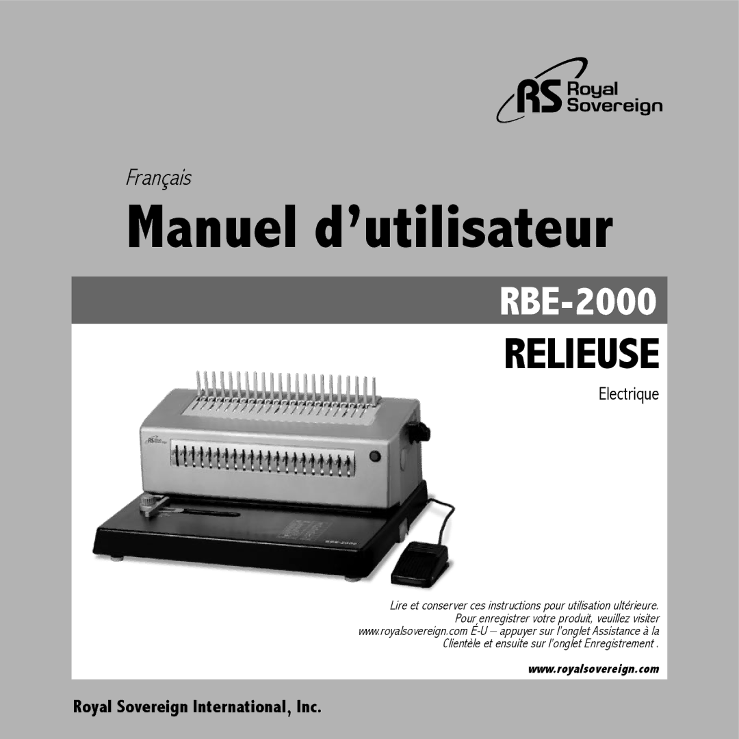 Royal Sovereign RBE-2000 owner manual Manuel d’utilisateur 