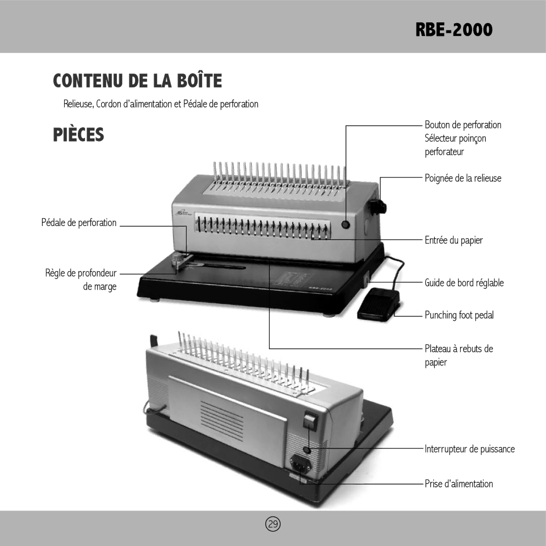 Royal Sovereign RBE-2000 owner manual Contenu DE LA Boîte, Pièces 