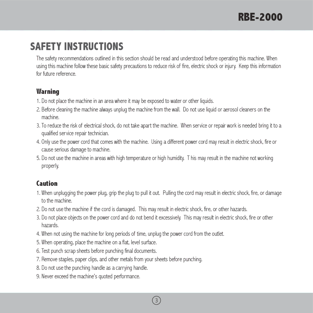 Royal Sovereign RBE-2000 owner manual Safety Instructions 