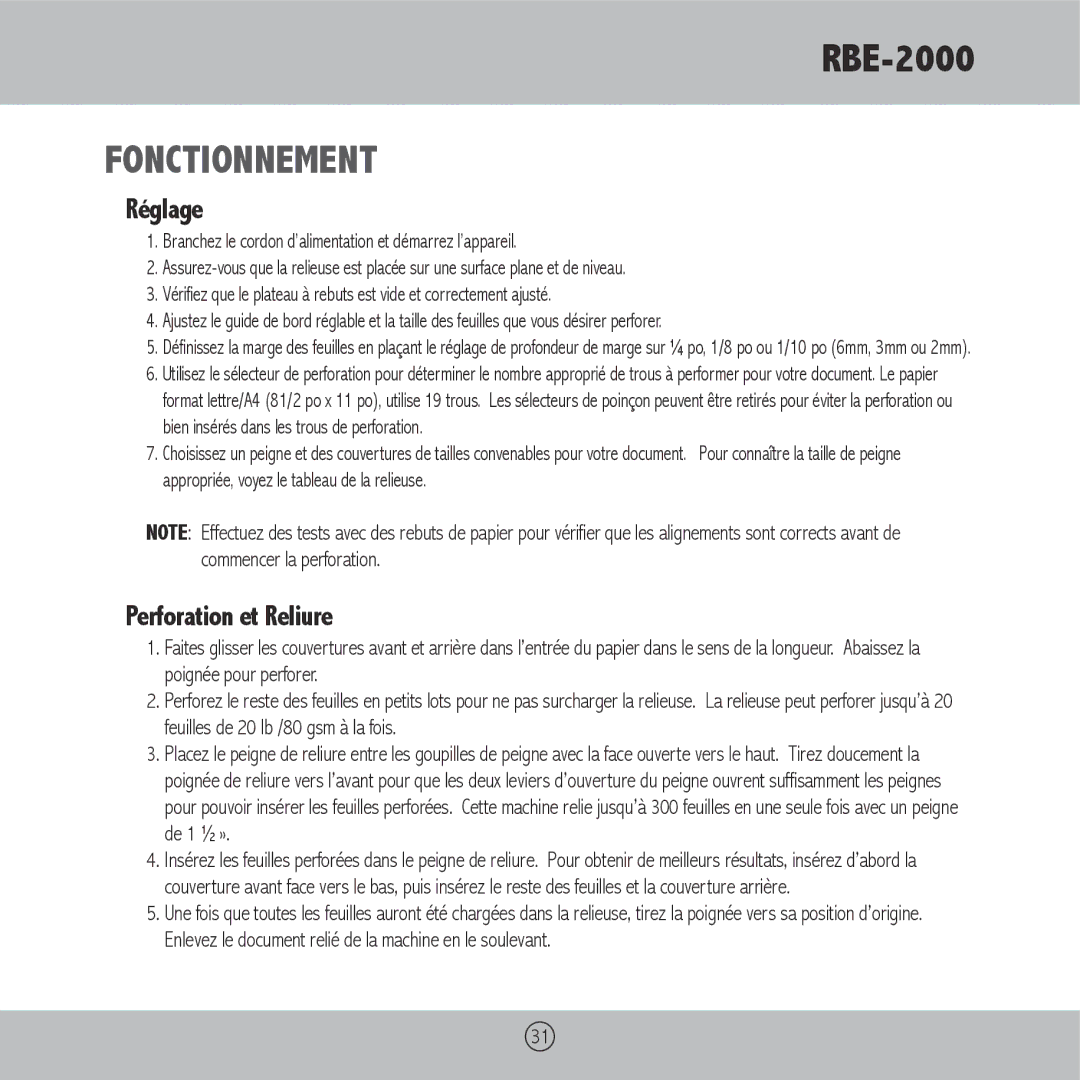 Royal Sovereign RBE-2000 owner manual Fonctionnement, Réglage 