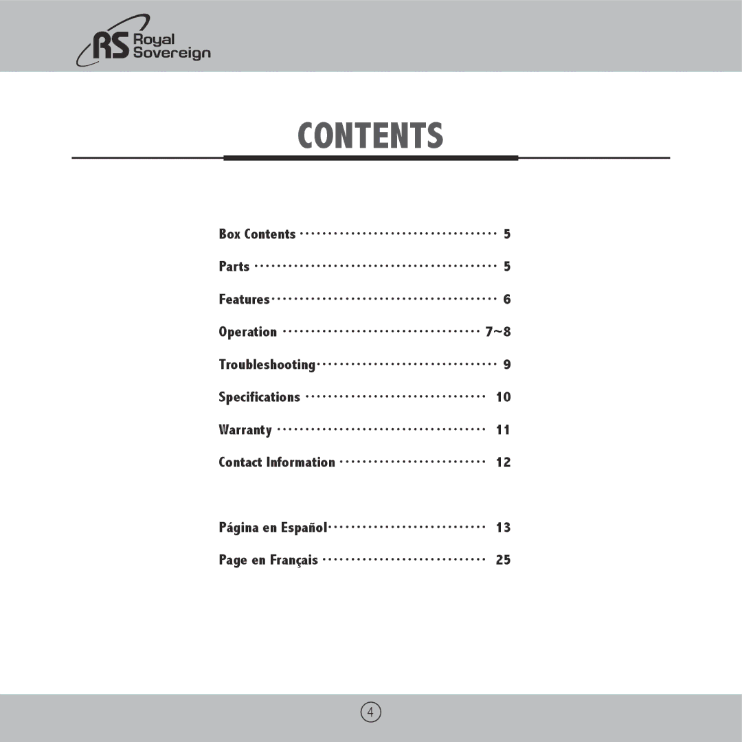 Royal Sovereign RBE-2000 owner manual Contents 