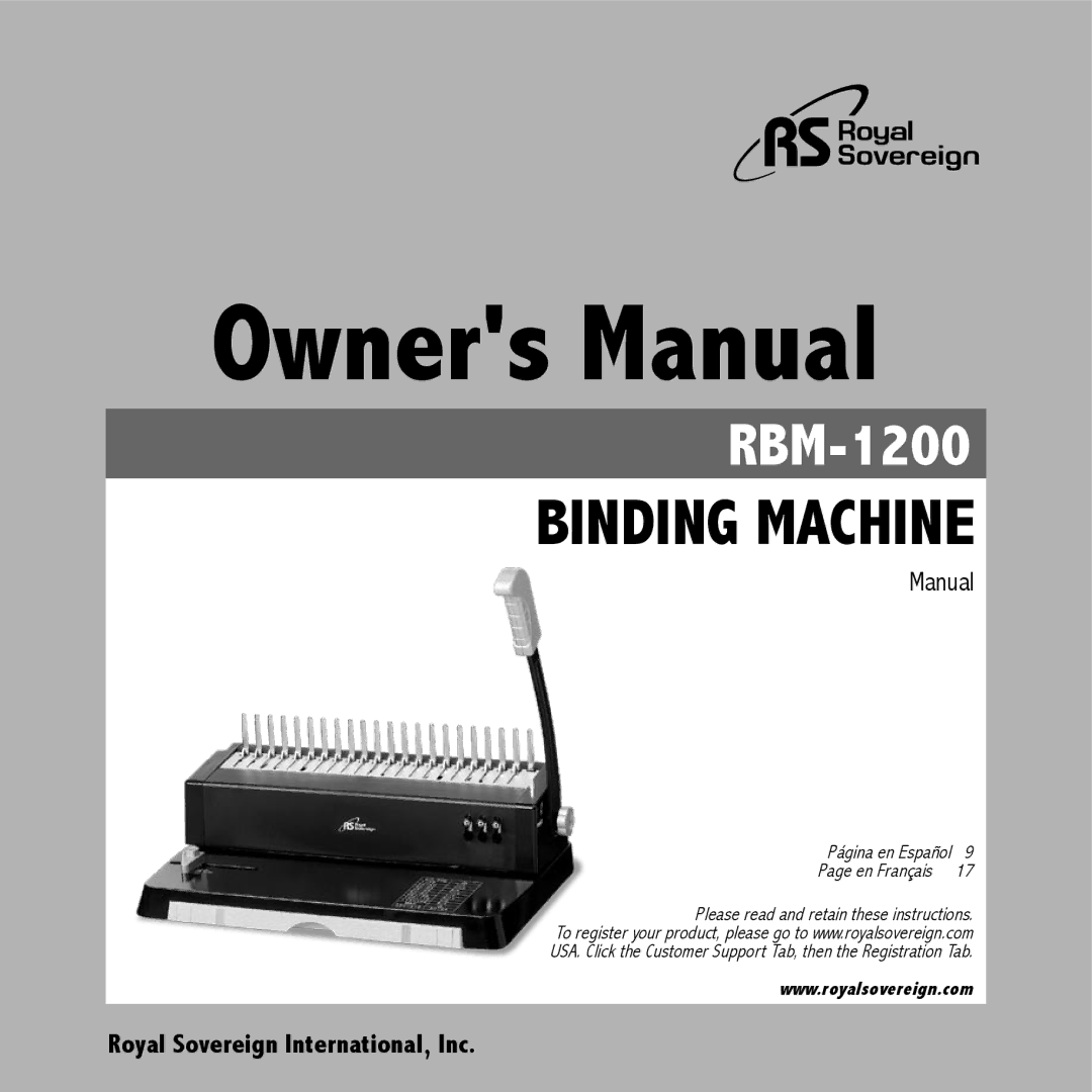 Royal Sovereign RBM-1200 owner manual Binding Machine 