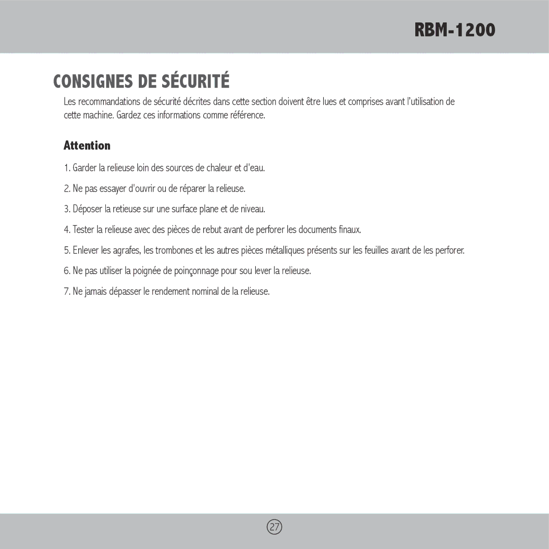 Royal Sovereign RBM-1200 owner manual Consignes DE Sécurité 