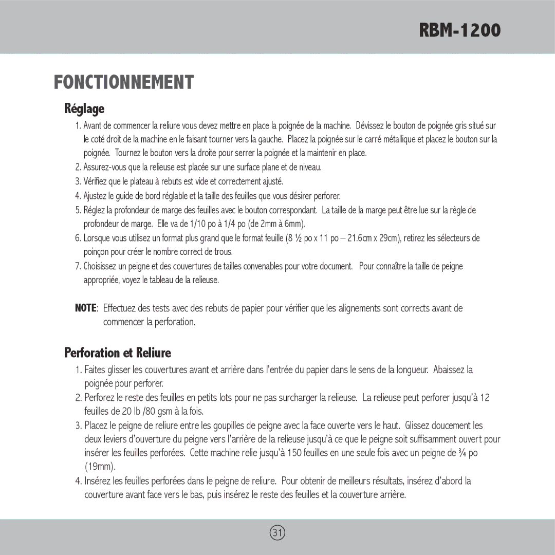 Royal Sovereign RBM-1200 owner manual Fonctionnement, Réglage 