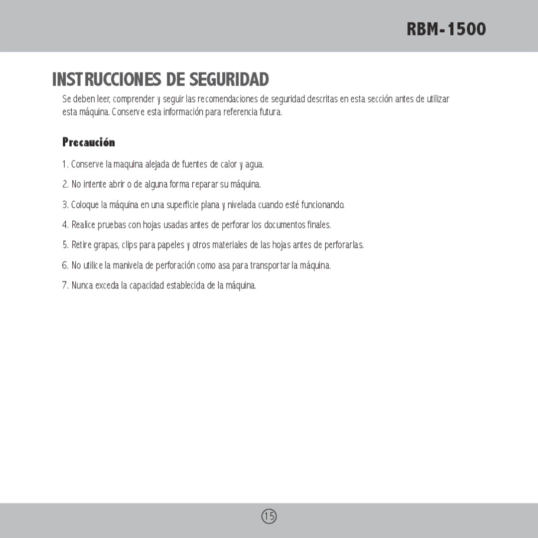 Royal Sovereign RBM-1500 owner manual Instrucciones DE Seguridad, Precaución 