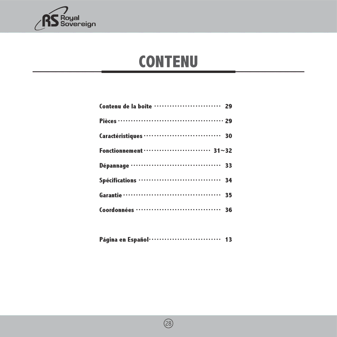 Royal Sovereign RBM-1500 owner manual Contenu 