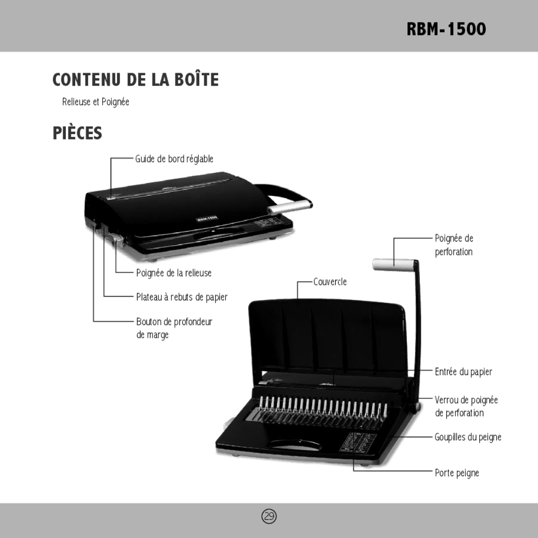 Royal Sovereign RBM-1500 owner manual Contenu DE LA Boîte, Pièces 