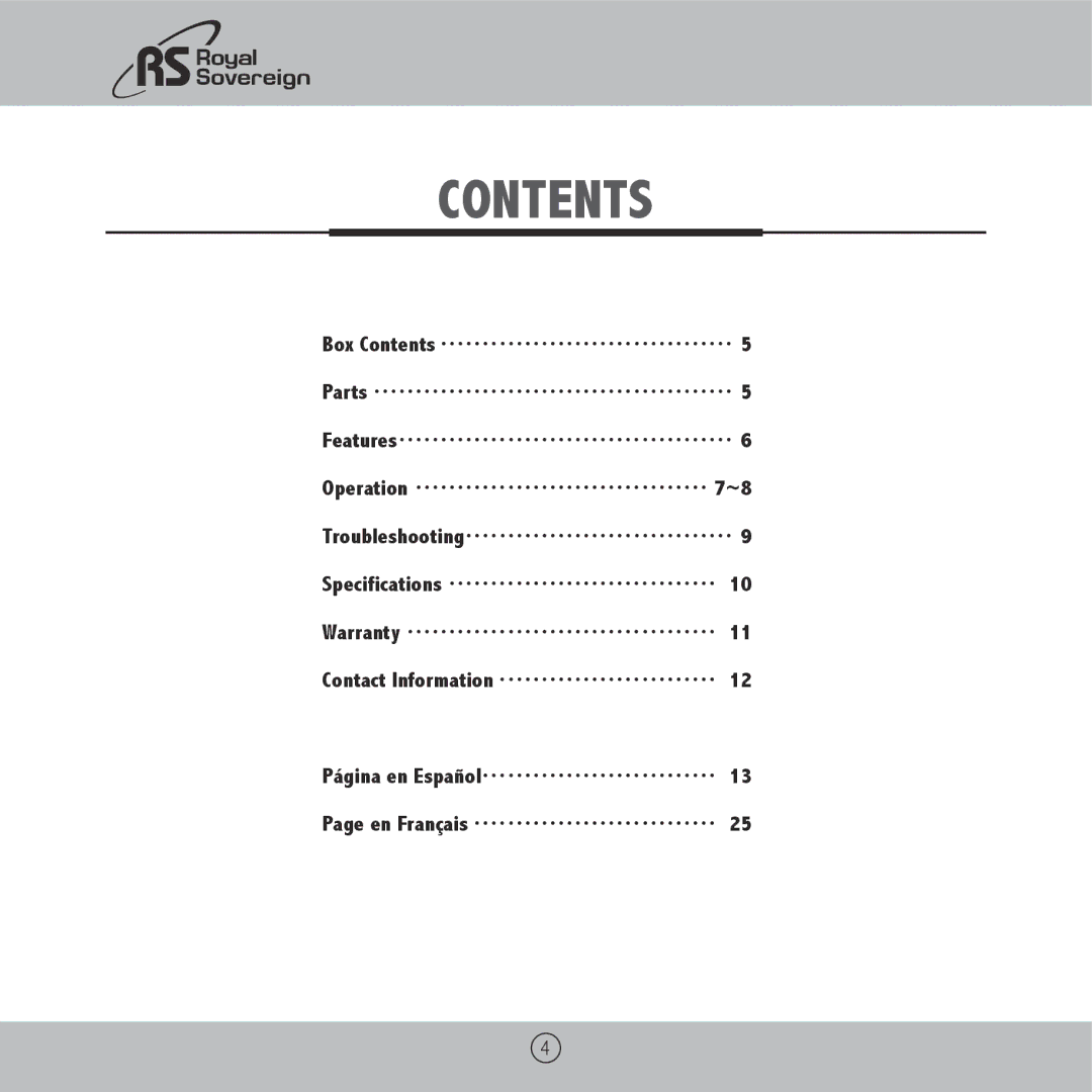Royal Sovereign RBM-1500 owner manual Contents 