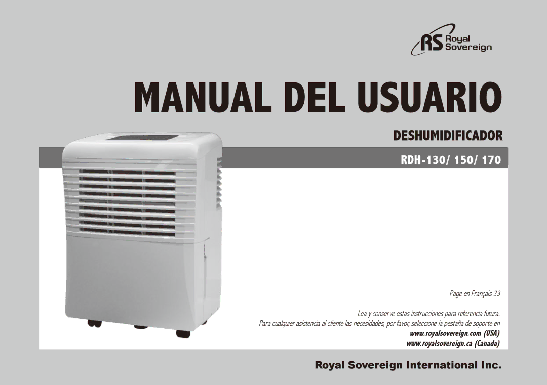 Royal Sovereign RDH-170, RDH-150, RDH-130 owner manual Manual del Usuario 