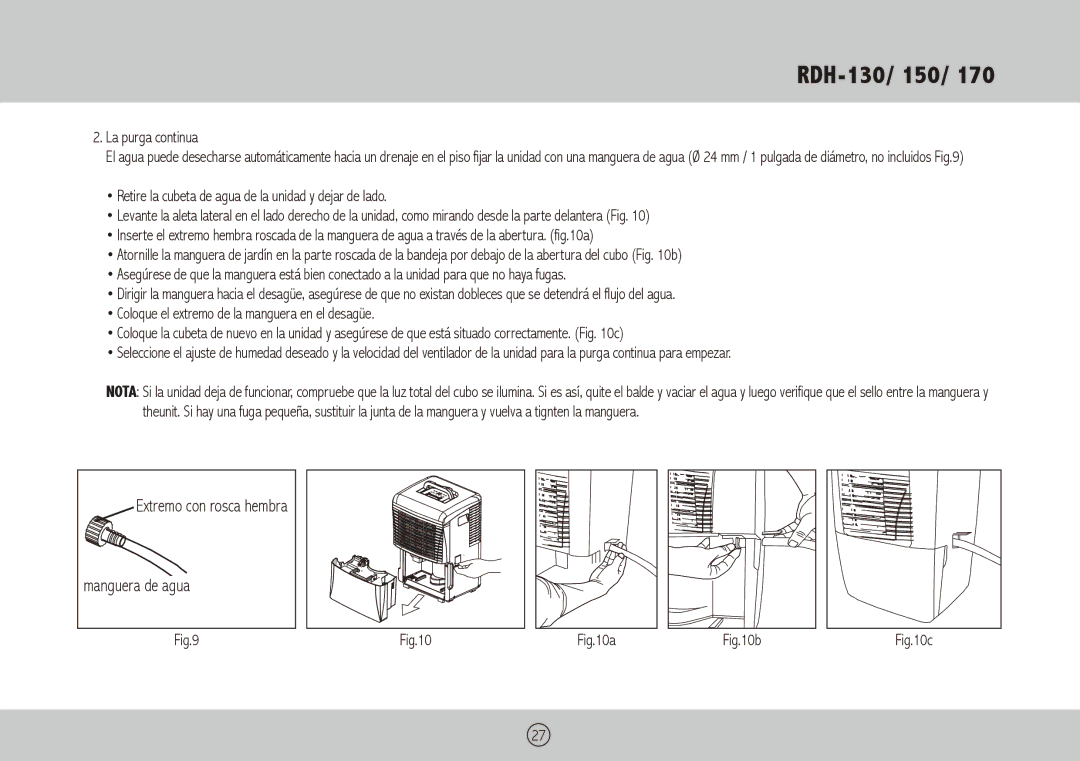 Royal Sovereign RDH-150, RDH-130, RDH-170 owner manual La purga continua 