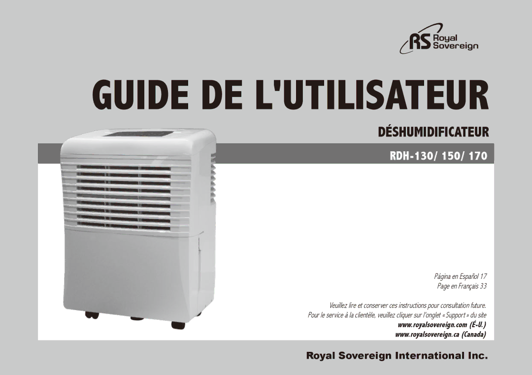 Royal Sovereign RDH-150, RDH-130, RDH-170 owner manual Guide de lutilisateur 