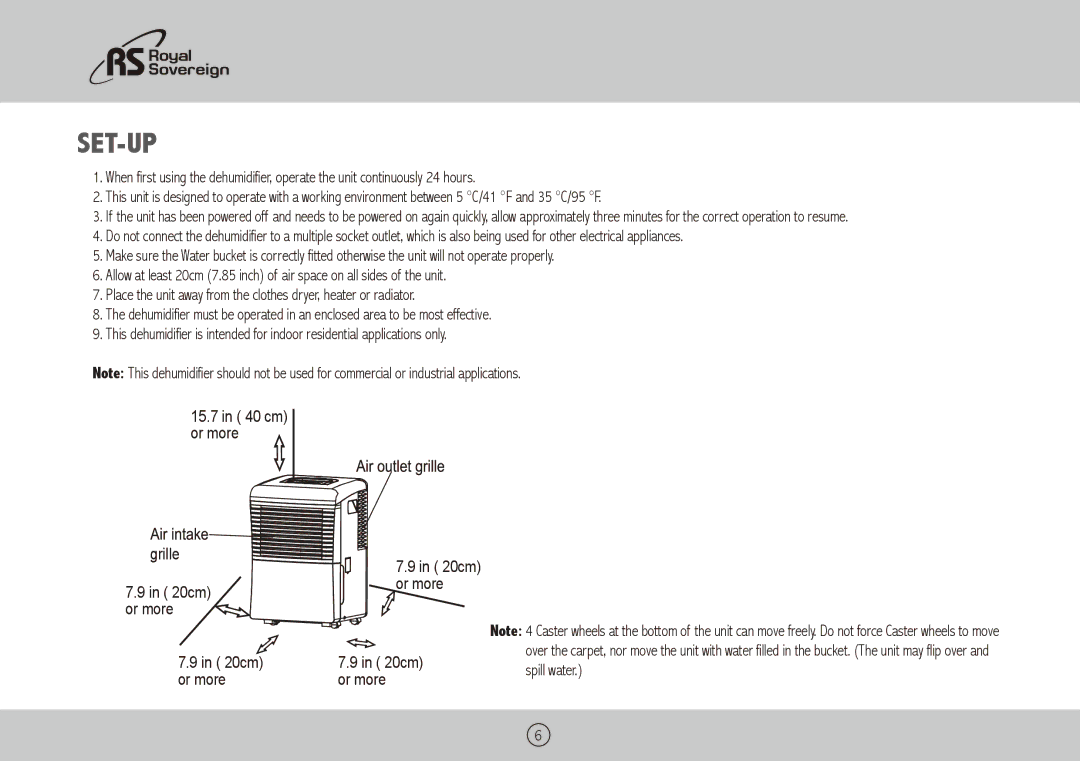 Royal Sovereign RDH-150, RDH-130, RDH-170 owner manual Set-Up 