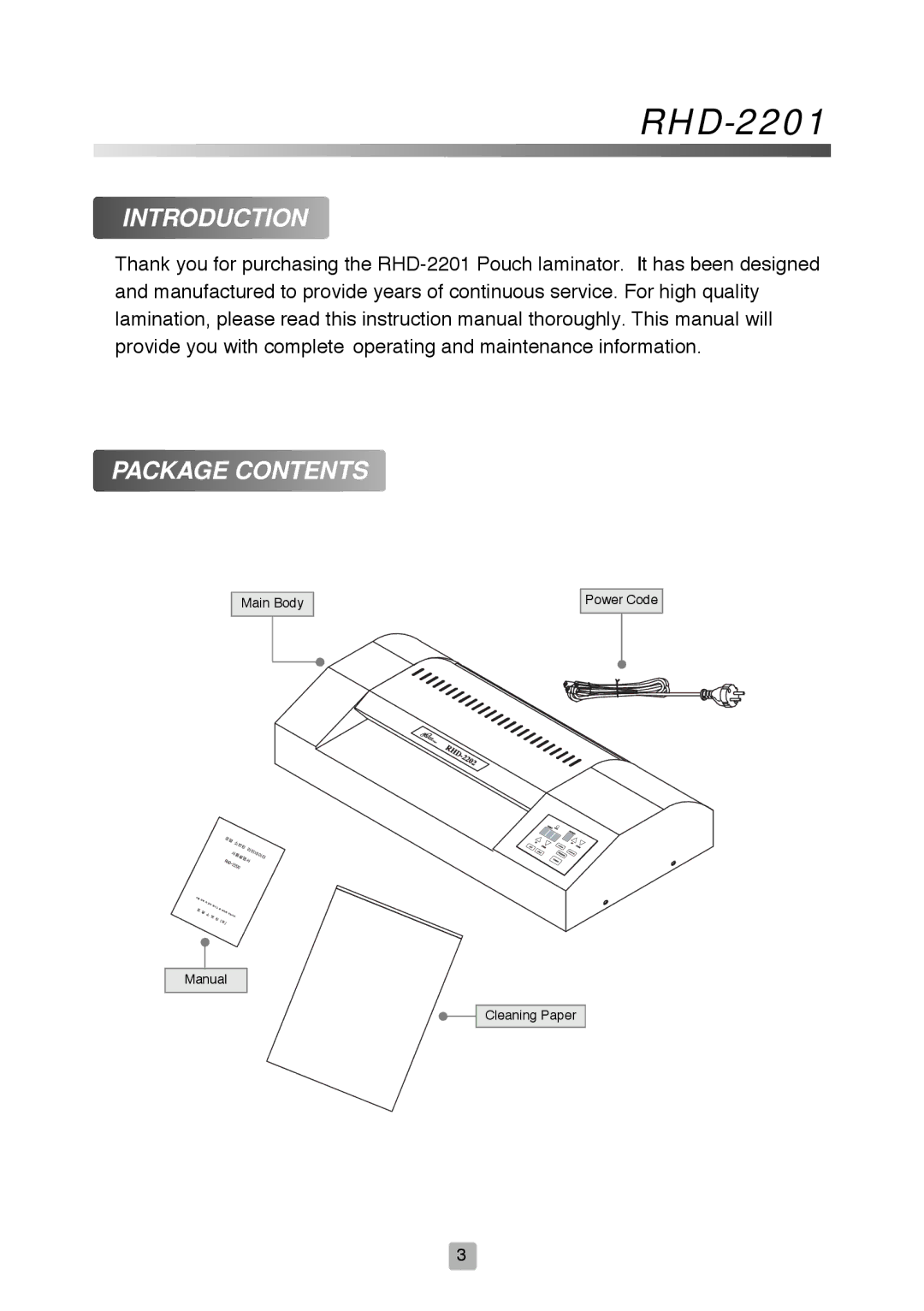 Royal Sovereign RHD-2201 owner manual Introduction Package Contents 