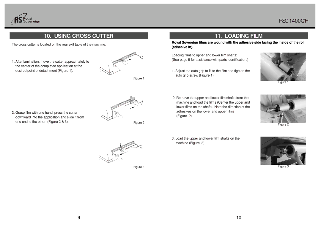 Royal Sovereign RSC-1400C, RSC-1400H owner manual Using Cross Cutter, Loading Film 